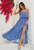 Cargar imagen en el visor de la galería, Vestido de Verano Sin Tirantes Estampado Azul