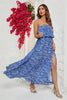 Cargar imagen en el visor de la galería, Vestido de Verano Sin Tirantes Estampado Azul