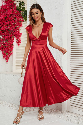 Rojo V-Cuello Vestido de Fiesta