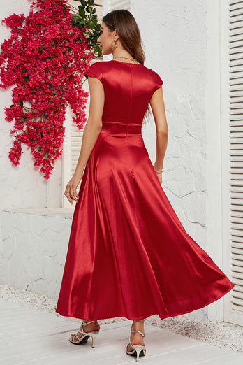 Rojo V-Cuello Vestido de Fiesta