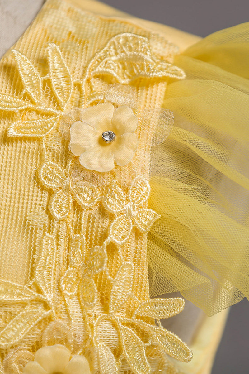 Cargar imagen en el visor de la galería, Tul Boat Neck Yellow Girls Vestidos con apliques