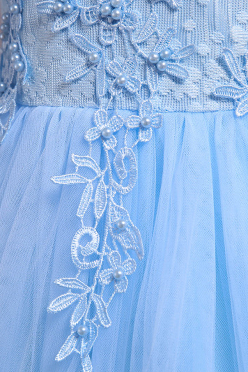 Cargar imagen en el visor de la galería, Tul Beaded Blue Girls Vestidos con apliques
