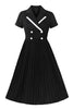 Cargar imagen en el visor de la galería, Cuello negro en V Un vestido de línea de la década de 1950 con mangas cortas