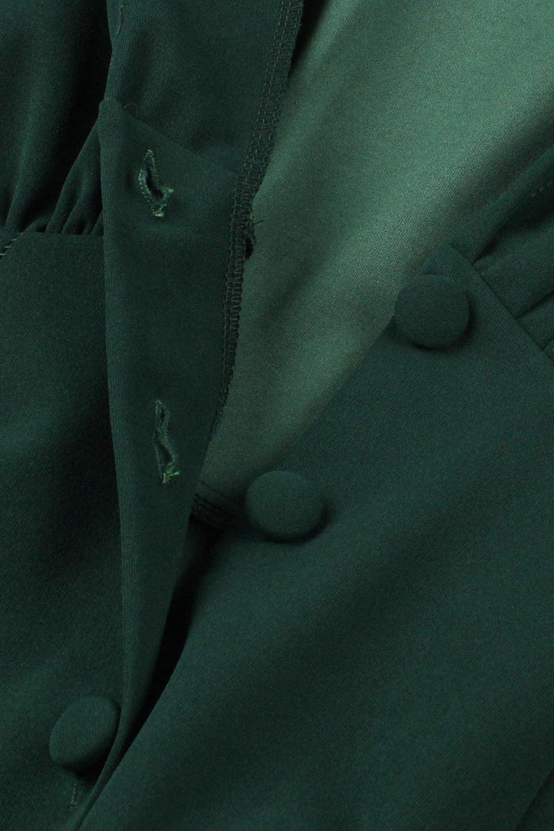 Cargar imagen en el visor de la galería, Vestido verde Deep V cuello 1950s con mangas cortas