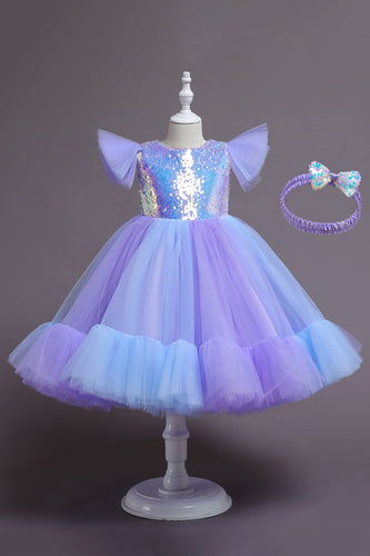 Gorra morada Mangas Lentejuelas Una línea Chicas Vestidos de fiesta