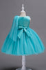 Cargar imagen en el visor de la galería, Blue A Line Bowknot Girls Party Vestidos con flores 3D