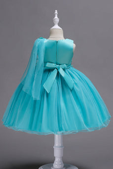 Blue A Line Bowknot Girls Party Vestidos con flores 3D