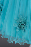 Blue A Line Bowknot Girls Party Vestidos con flores 3D