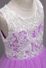 Cargar imagen en el visor de la galería, Purple A Line Tulle Girls vestidos con encaje