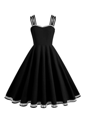 Hepburn Style Swing Black Vestido Vintage
