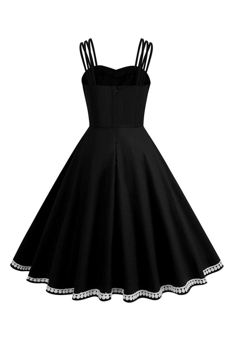 Cargar imagen en el visor de la galería, Hepburn Style Swing Black Vestido Vintage