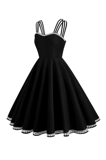 Hepburn Style Swing Black Vestido Vintage