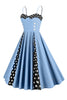 Cargar imagen en el visor de la galería, Azul claro Lunares Correas de espagueti Vestido de la década de 1950