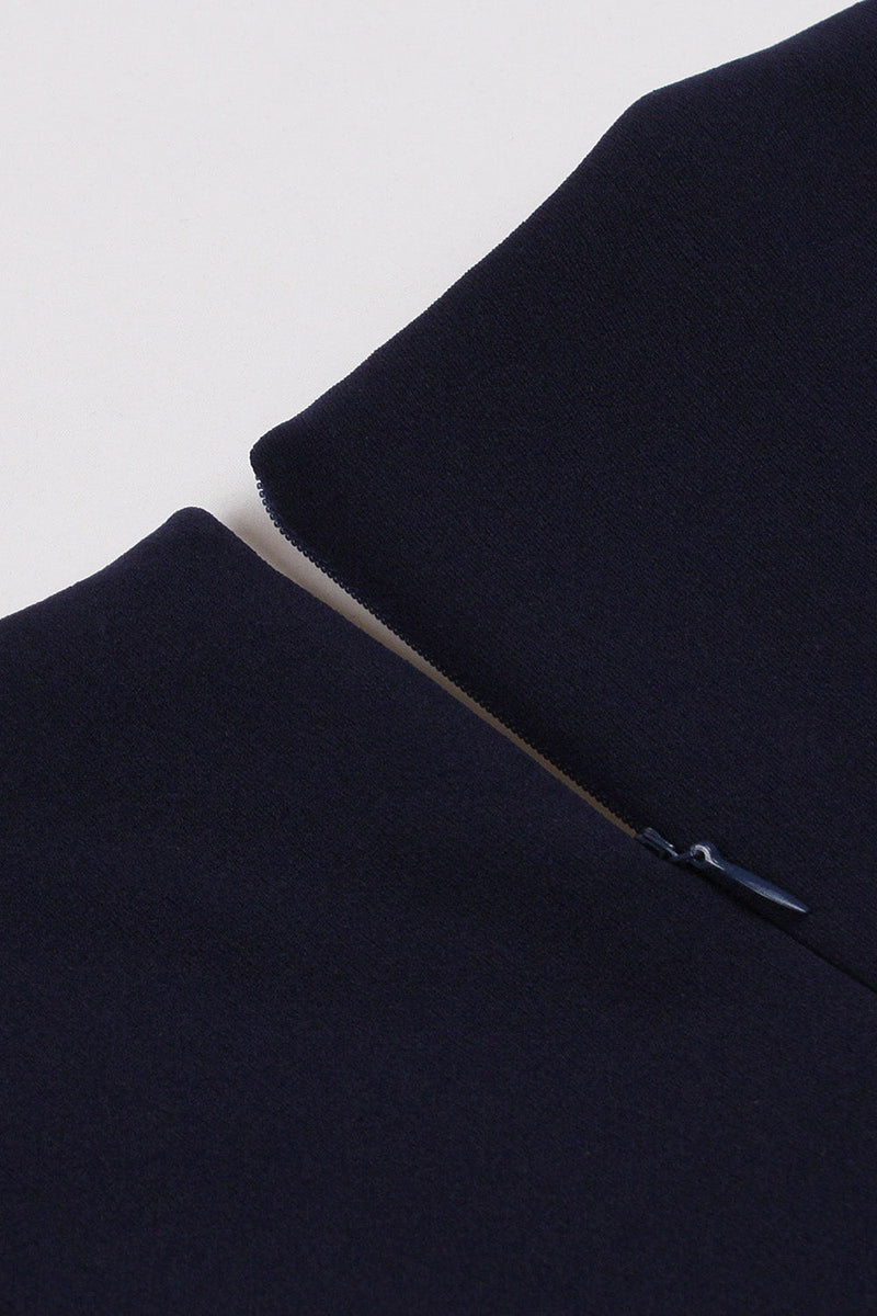 Cargar imagen en el visor de la galería, Media manga azul marino V cuello 1950s vestido