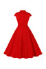 Cargar imagen en el visor de la galería, Vestido rojo con cuello V de 1950 con mangas cortas