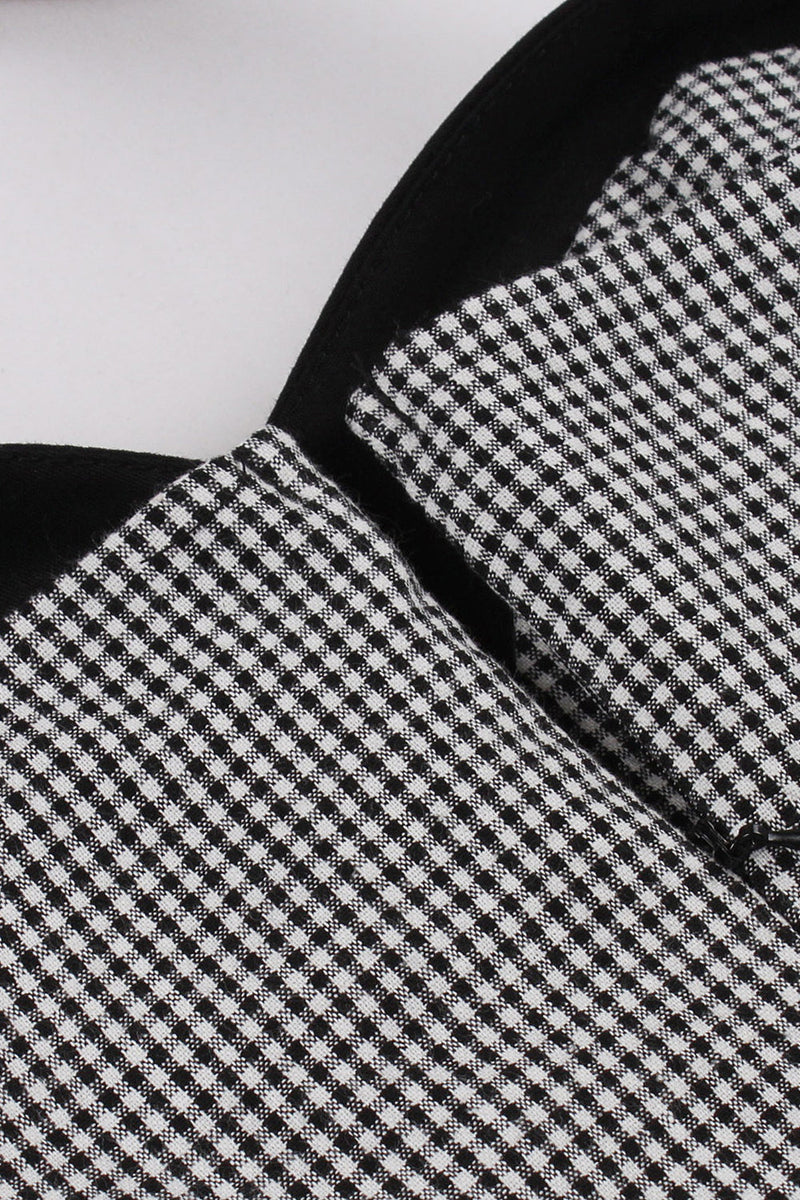 Cargar imagen en el visor de la galería, Negro Halter Plaid Sleeveless Button 1950s Vestido
