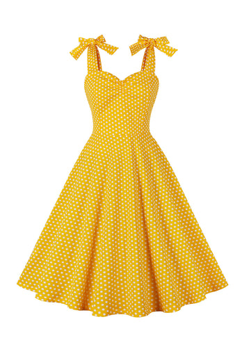 Amarillo Polka Dots sin mangas Correas de espagueti Vestido vintage