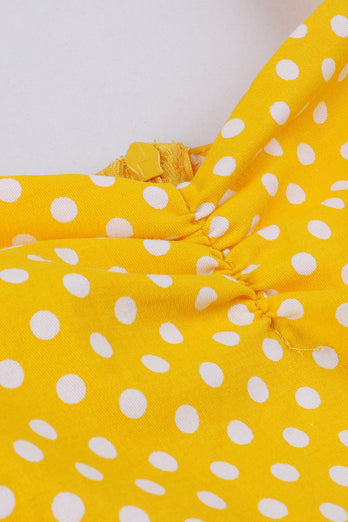Amarillo Polka Dots sin mangas Correas de espagueti Vestido vintage