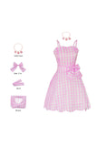 Vestido rosa a cuadros vintage de la década de 1950