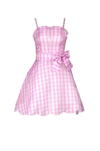 Vestido rosa a cuadros vintage de la década de 1950