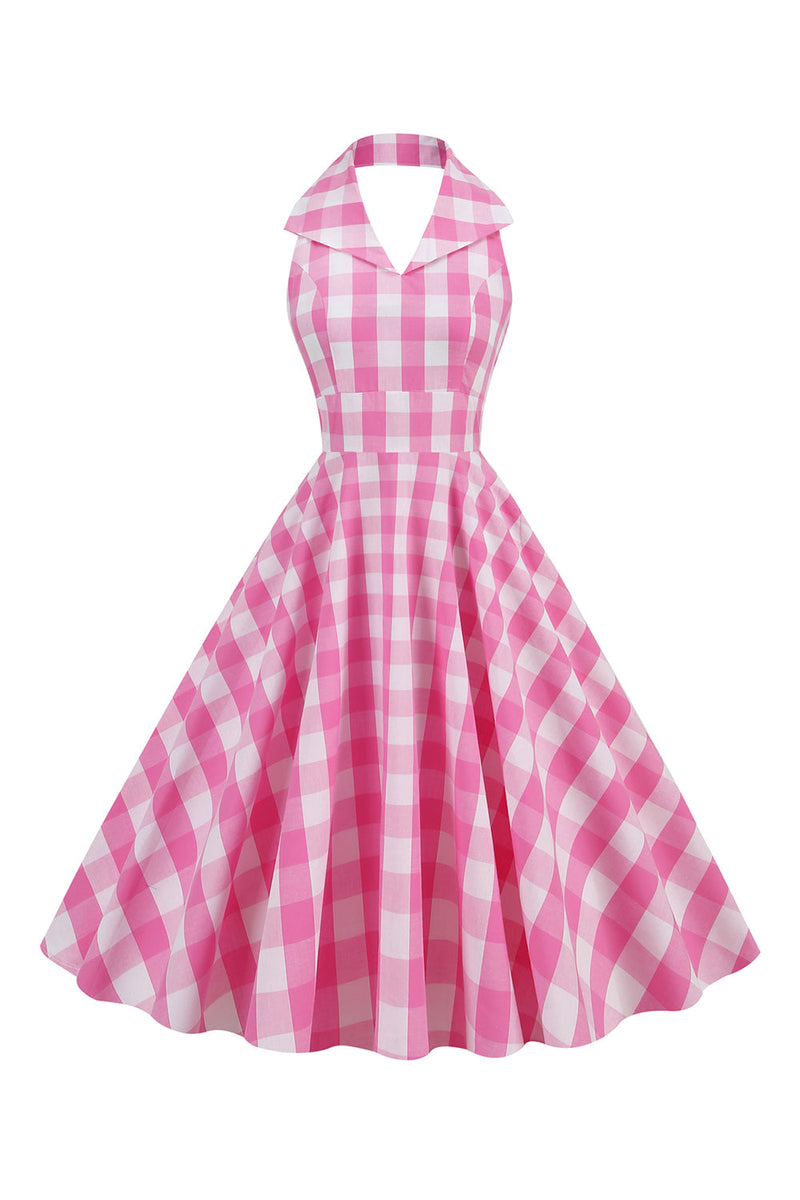 Cargar imagen en el visor de la galería, Pink Pin Up Plaid 1950s Vestido vintage