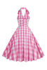 Cargar imagen en el visor de la galería, Pink Pin Up Plaid 1950s Vestido vintage