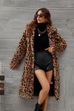 Leopardo marrón estampado piel sintética largo abrigo de mujer