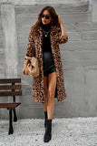 Leopardo marrón estampado piel sintética largo abrigo de mujer