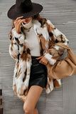 Leopardo amarillo estampado piel sintética Midi abrigo de mujer