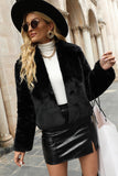 Mantón negro solapa recortado mujer faux fur coat