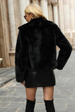 Mantón negro solapa recortado mujer faux fur coat