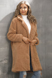 Camel Nottched Lapel Long Faux Fur Women Coat