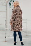 Brown Nottched Lapel Leopard estampado Long Women Faux Fur Coat