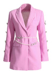 Pink Peak Lapel Chain Blazer de mujer con abalorios