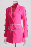 Pink Peak Lapel Chain Blazer de mujer con abalorios