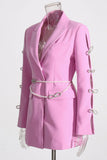 Pink Peak Lapel Chain Blazer de mujer con abalorios