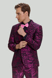 Fucsia Floral 3 Piezas Trajes de Fiesta para Hombre