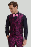 Fucsia Floral 3 Piezas Trajes de Fiesta para Hombre