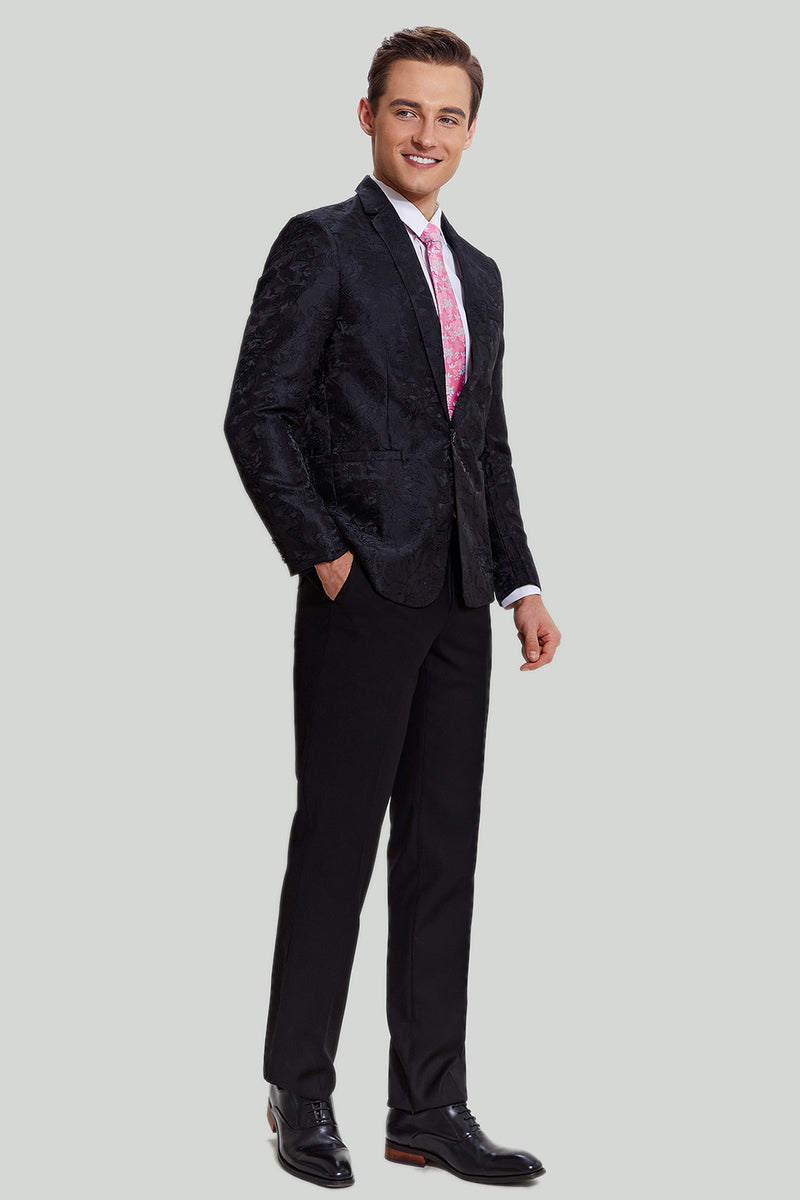 Cargar imagen en el visor de la galería, Solapa de Muesca Negro Blazer Masculino
