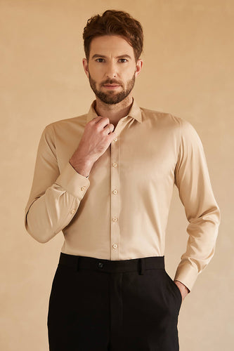 Mangas largas camisa de traje sólido caqui claro