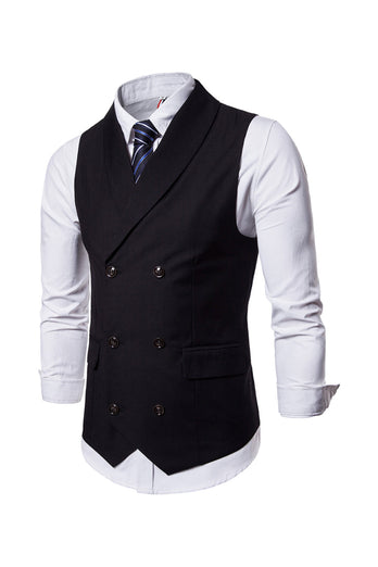 Chaleco de traje de hombre de solapa de doble pecho negro