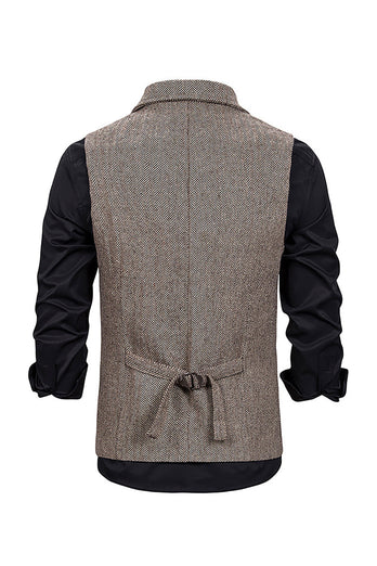 Marrón Chaleco de traje de hombre con solapas de muesca