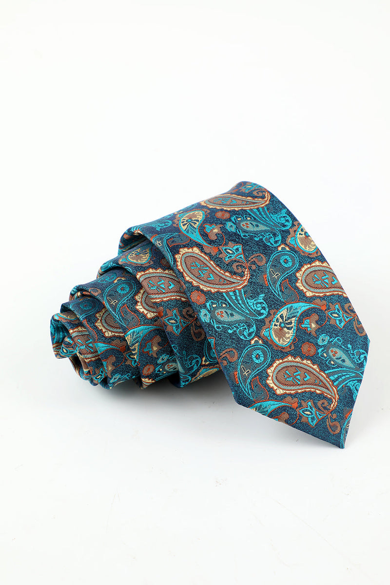 Cargar imagen en el visor de la galería, Lago Azul Accesorio de 5 piezas para hombres Corbata y pajarita Pañuelo de bolsillo Pasador de corbata