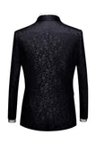 Negro Jacquard Chal Solapa Hombre 2 Piezas Trajes