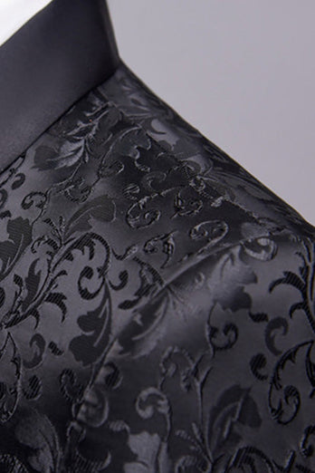 Negro Jacquard Chal Solapa Hombre 2 Piezas Trajes