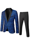 Negro Jacquard Chal Solapa Hombre 2 Piezas Trajes