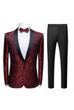 Negro Jacquard Chal Solapa Hombre 2 Piezas Trajes