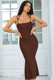 Café Spaghetti Straps Bodycon Cocktail Dress