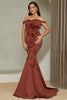 Cargar imagen en el visor de la galería, Sirena roja del hombro Vestido largo de baile de graduación con volantes
