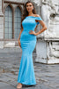 Cargar imagen en el visor de la galería, Azul claro del hombro Sirena Vestido largo de baile de graduación